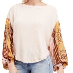 Free People Blossom Sleeve Thermal Boho Dolman Floral Top Size S